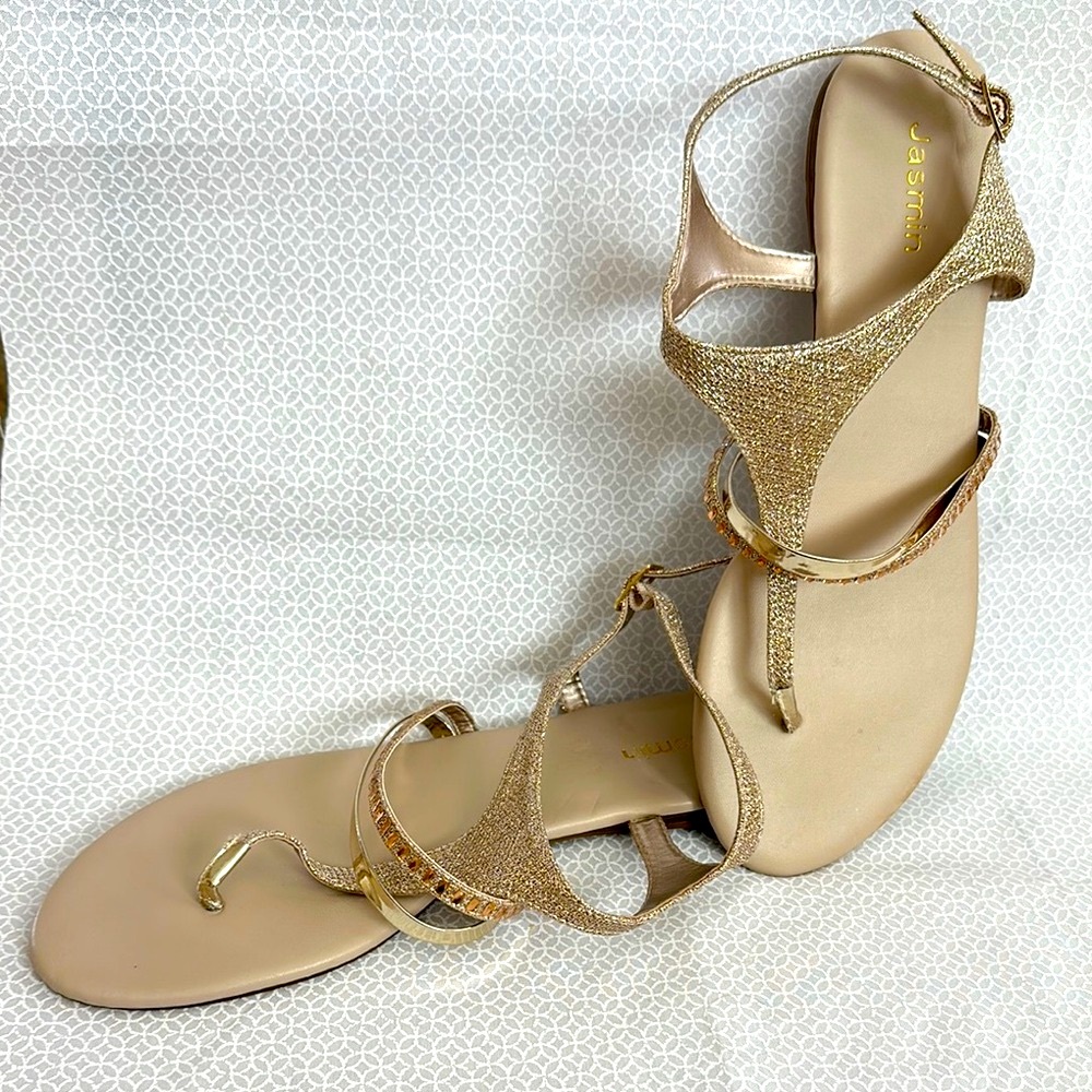 Jasmin Gold Gladiator Sandals with Toe Loop
